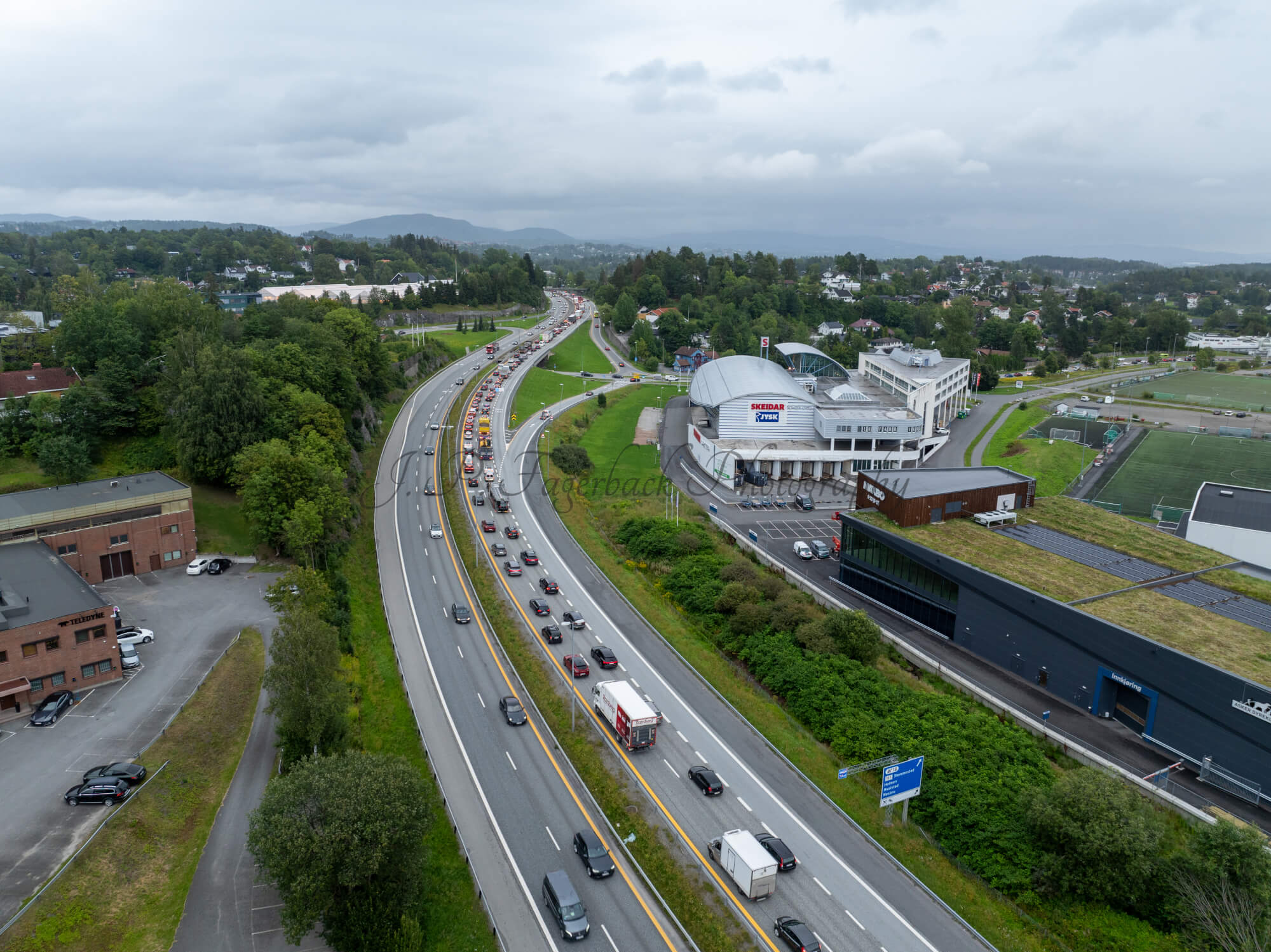 roads with traffic jam on a gloomy day
