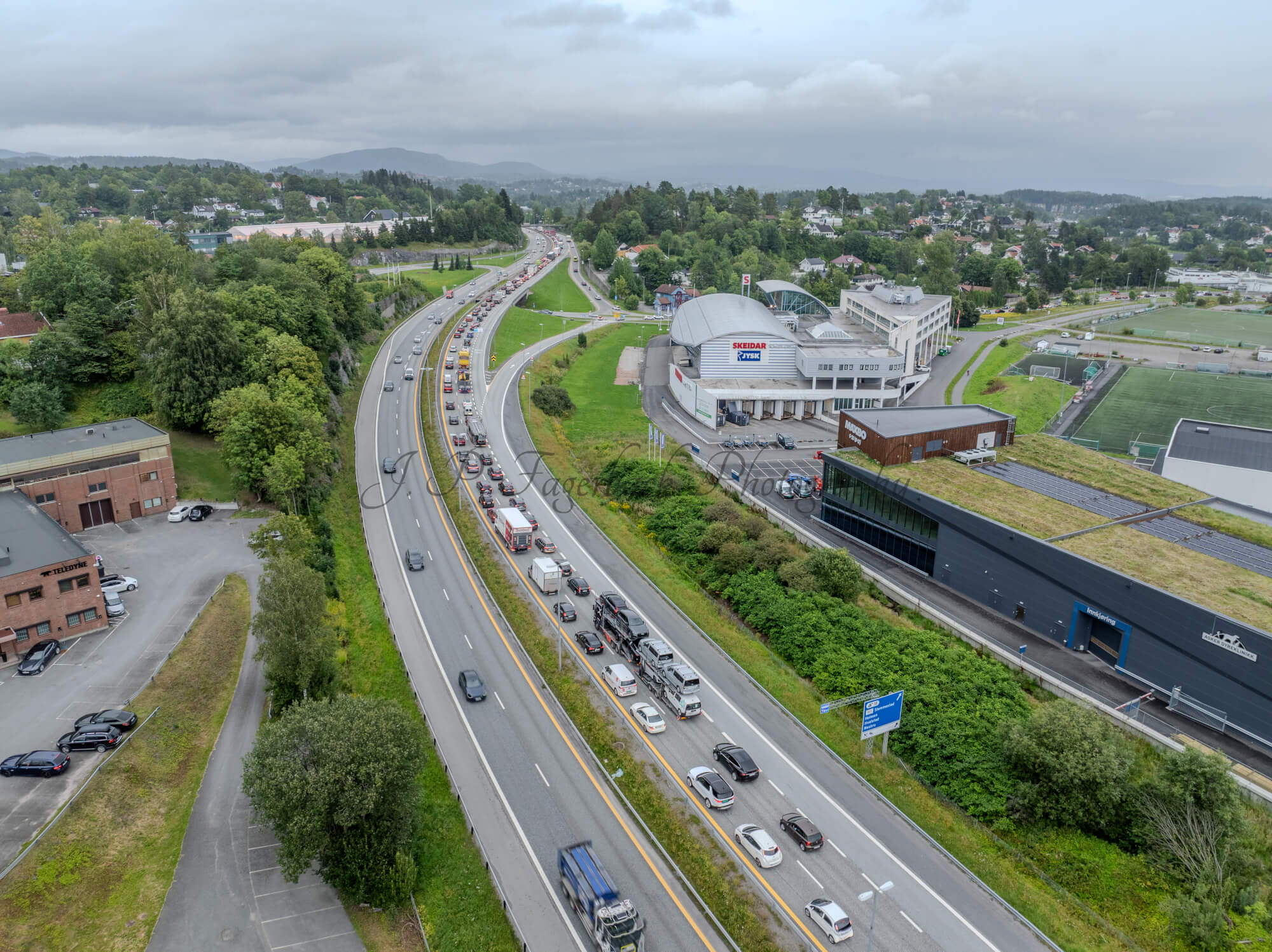 roads with traffic jam on a gloomy day