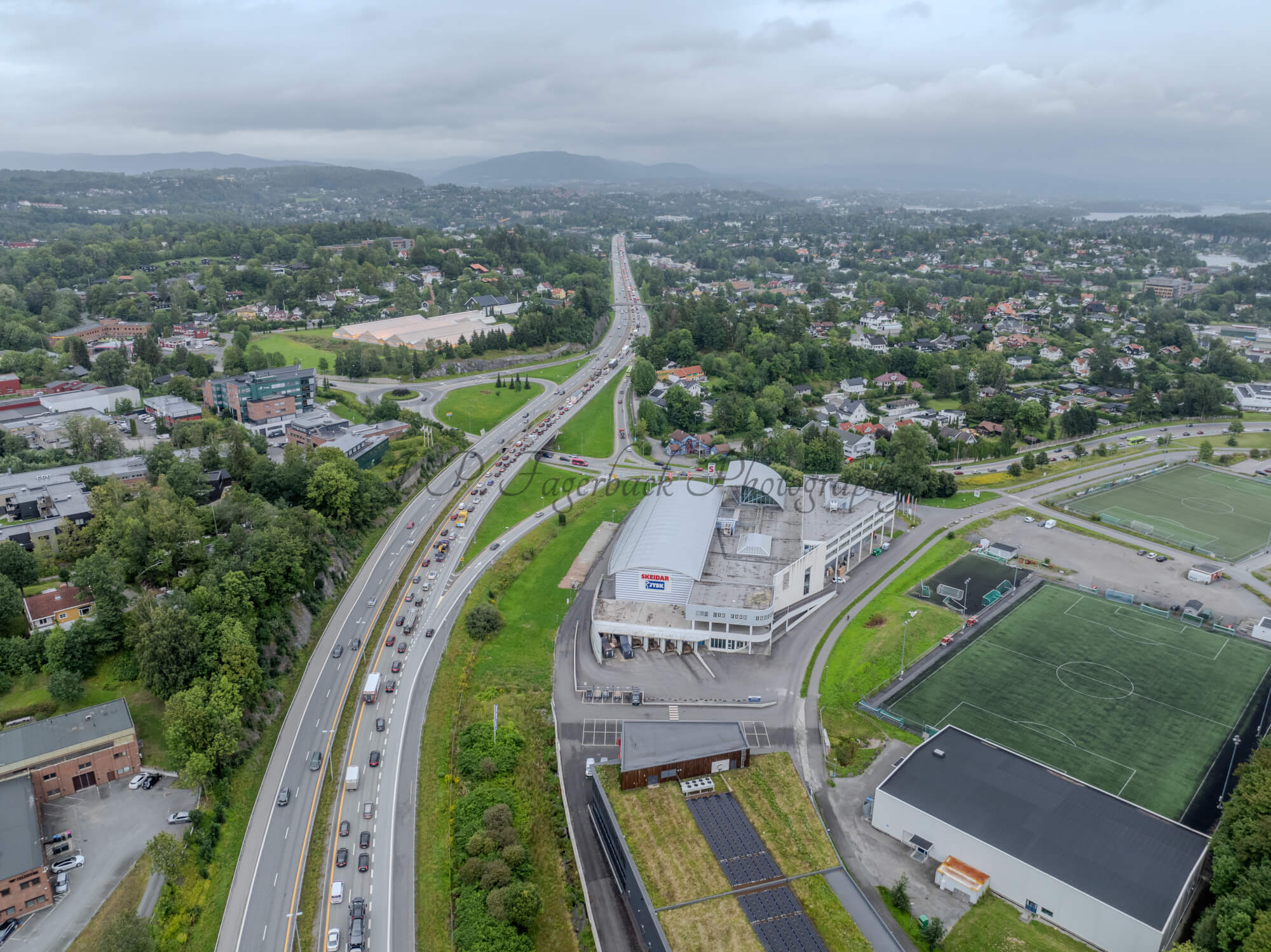 roads with traffic jam on a gloomy day