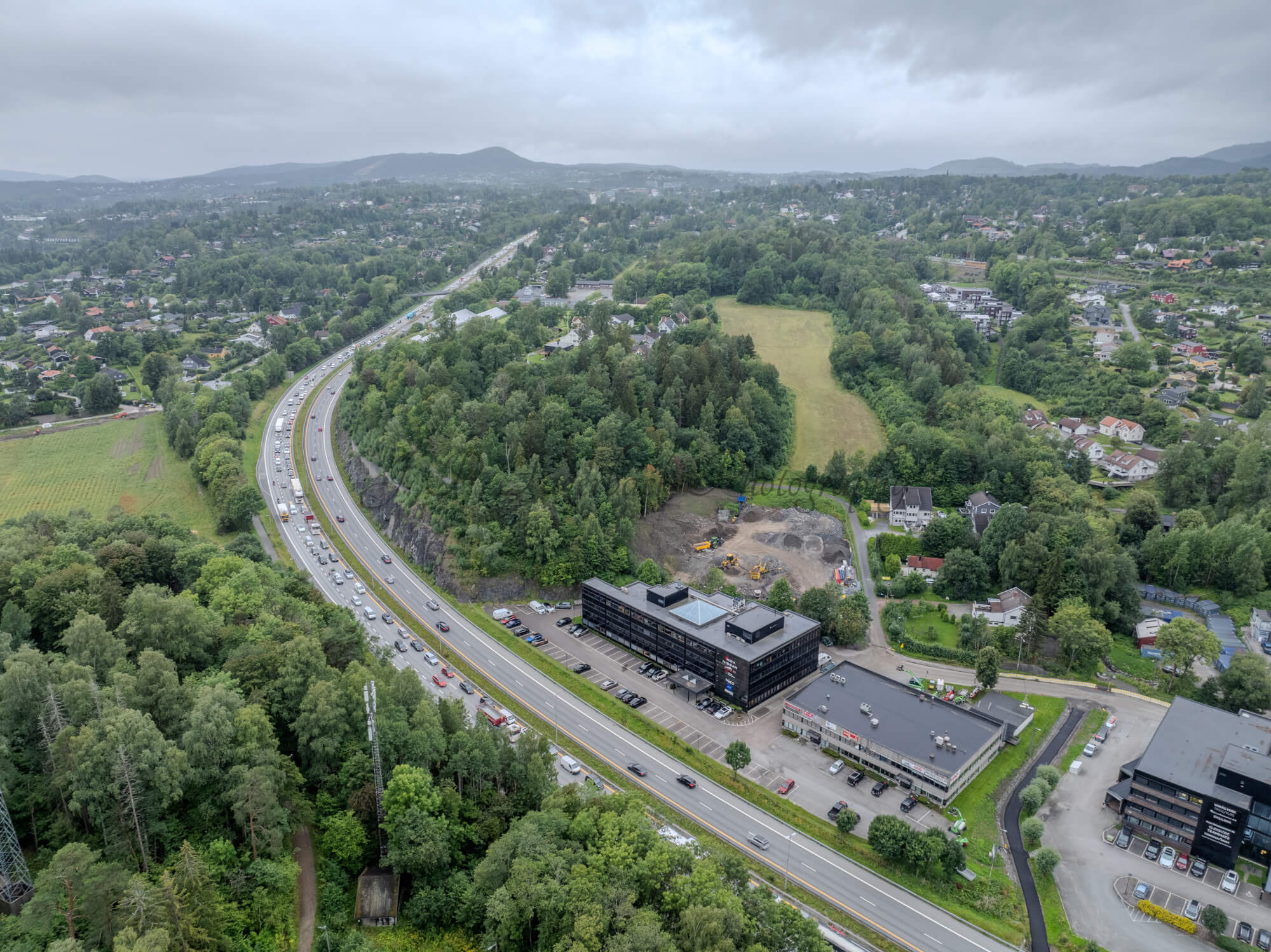roads with traffic jam on a gloomy day